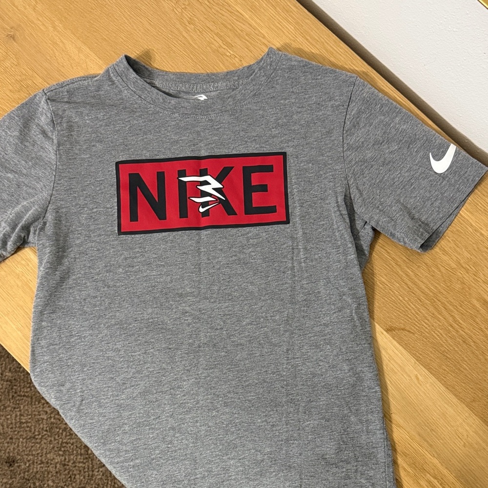 Nike Kids Gray Tee with Red Logo